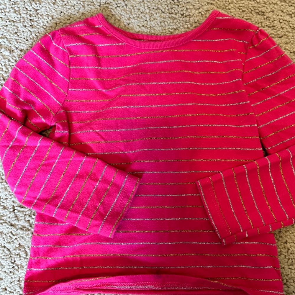 Pink striped long sleeve shirt with golf and silver stripes